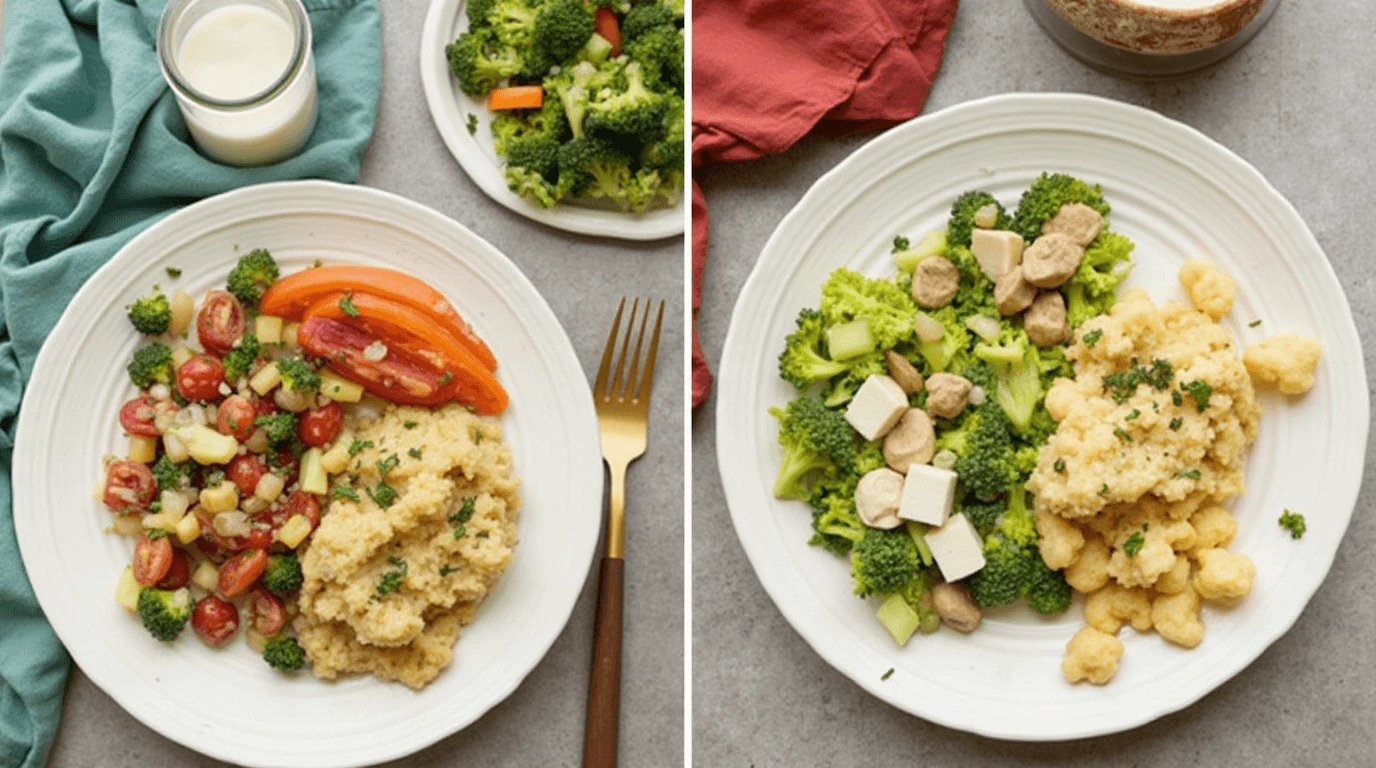 A variety of easy healthy meal prep containers filled with grilled chicken, quinoa, roasted vegetables, and fresh greens.